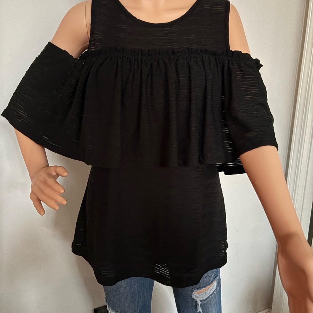 Silver Jeans Black Flutter Sleeve Ruffled Blouse